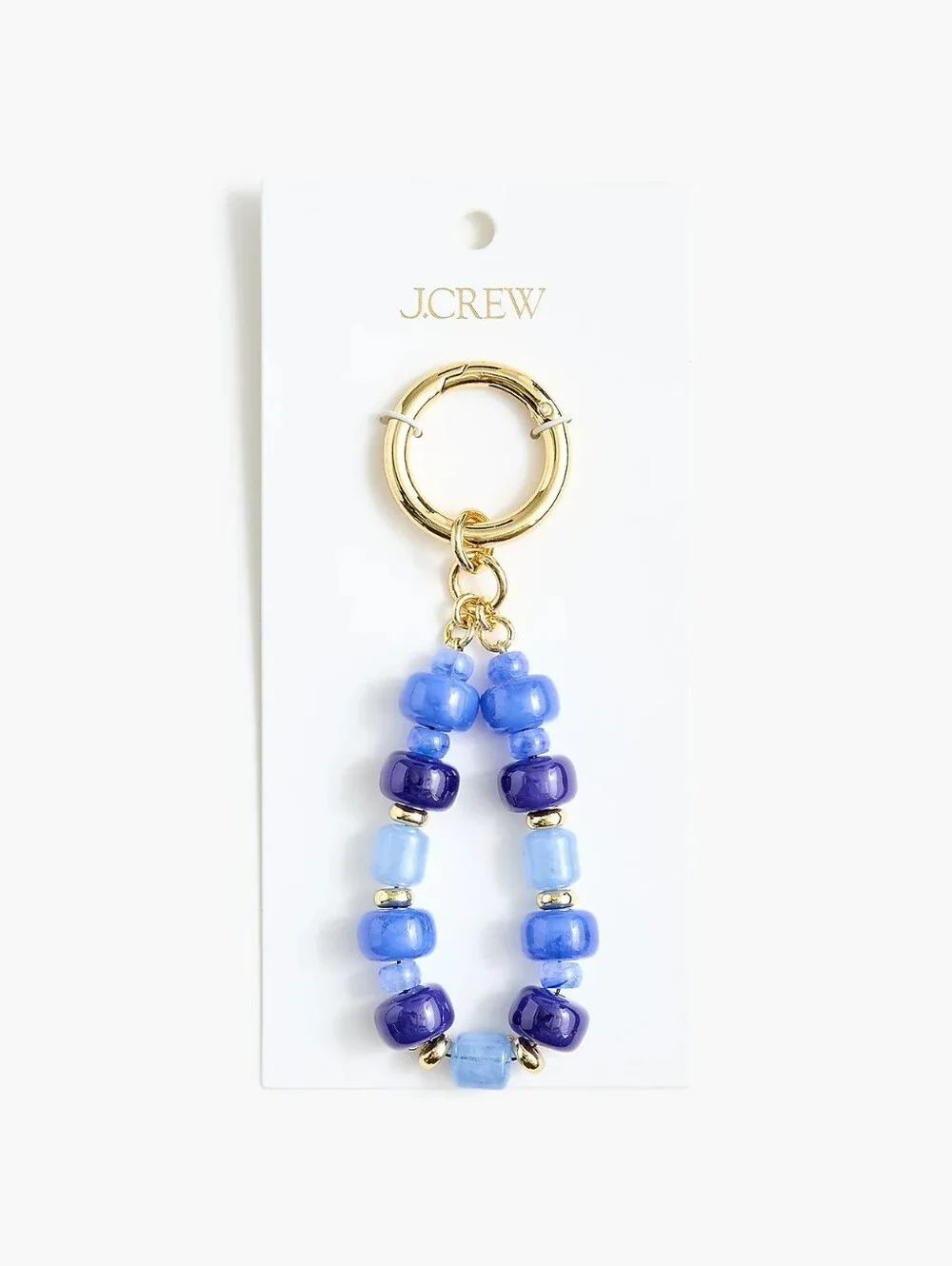 NWT J. Crew Chunky Beaded Bag Charm Gold Ring Blue Glass Beads (ONE SIZE)